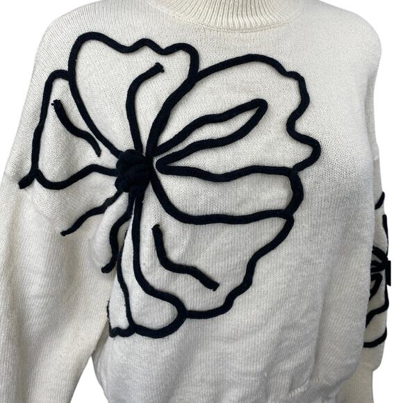 Shein White Floral Embroidered Turtleneck Long Sleeve Sweatshirt Sweater Top 4 - Picture 3 of 5